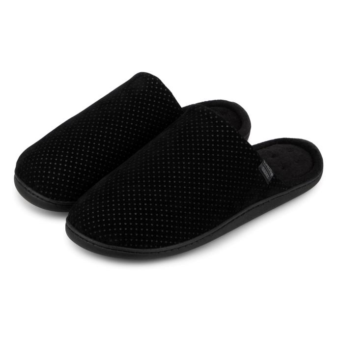 Isotoner Mens Perforated Suedette Mule Slipper Black Extra Image 1